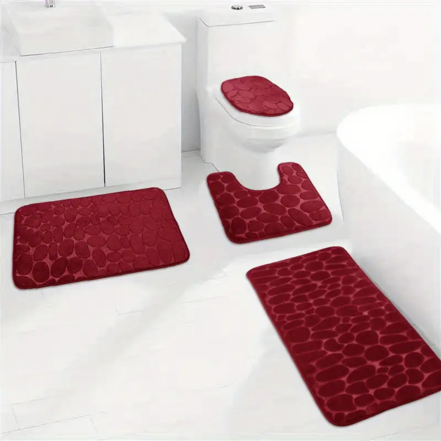 Set 4 Covorașe de Baie Antiderapante, Roșu