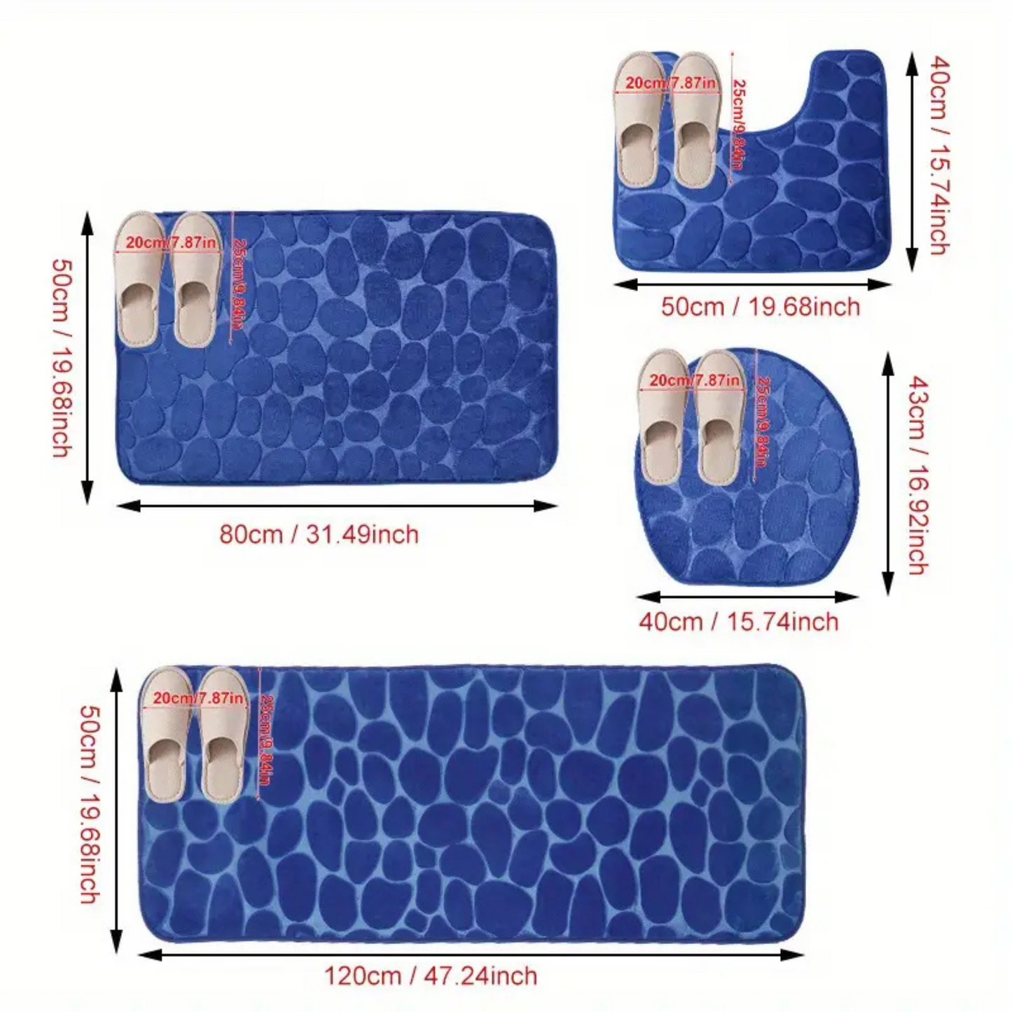 Set 4 Covorașe de Baie Antiderapante, Albastru