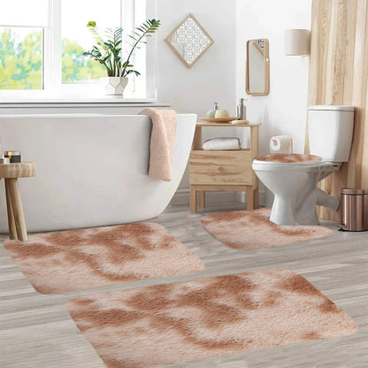 Set 4 Covorașe de Baie Antiderapante, material pufos, Crem