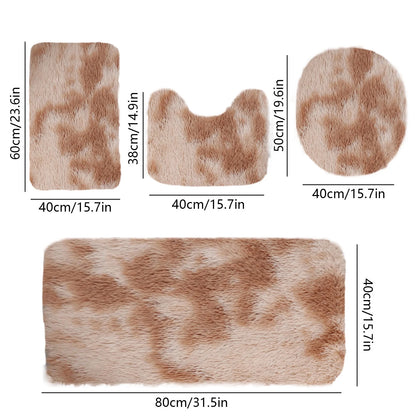 Set 4 Covorașe de Baie Antiderapante, material pufos, Crem