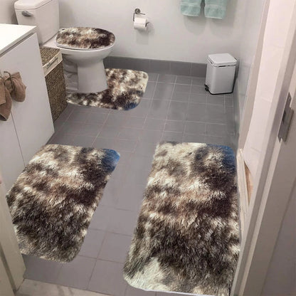 Set 4 Covorașe de Baie Antiderapante, material pufos, Maro