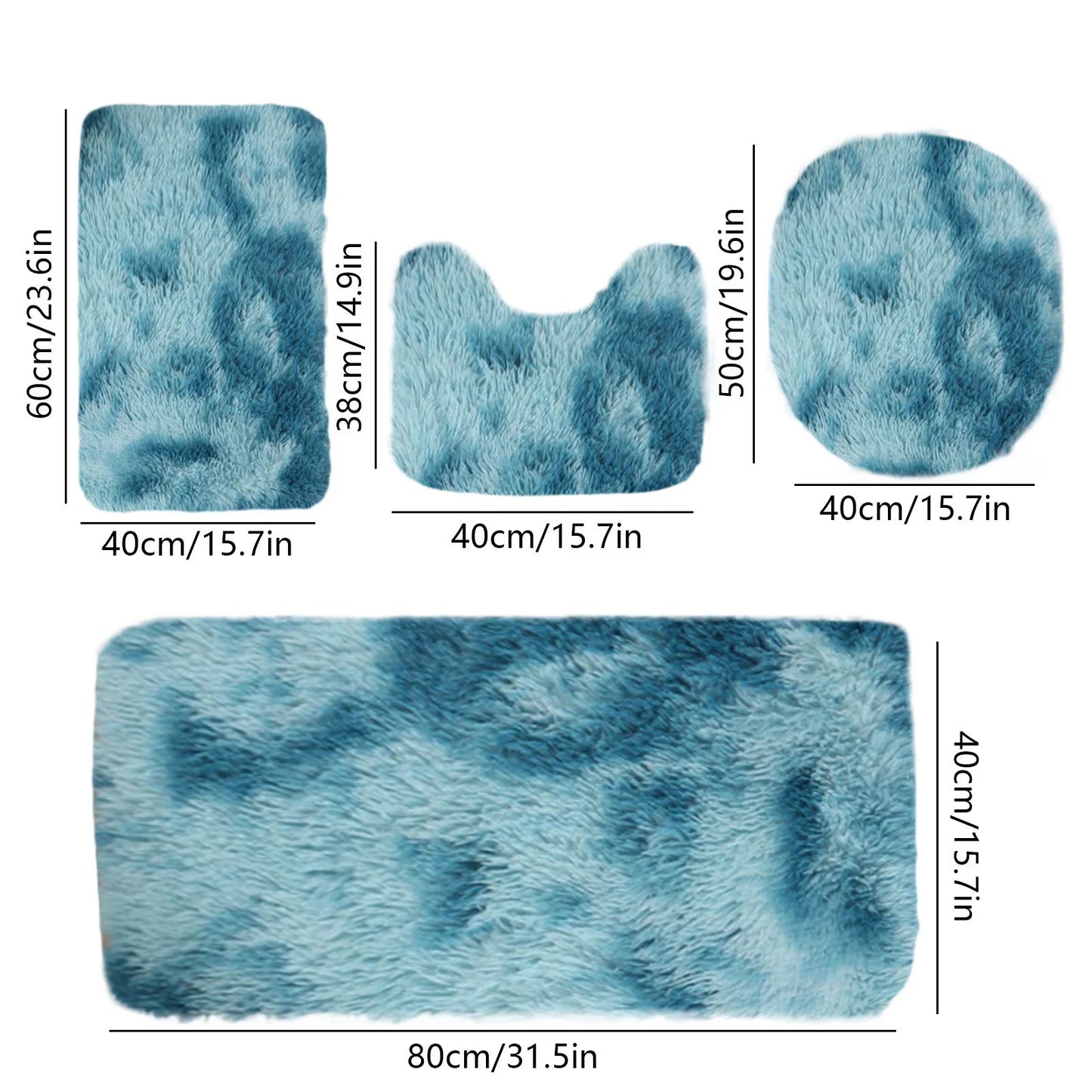 Set 4 Covorașe de Baie Antiderapante, material pufos, Turcoaz