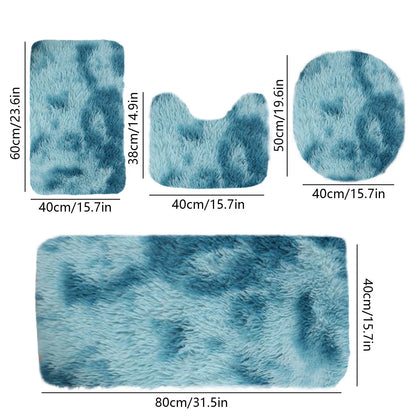 Set 4 Covorașe de Baie Antiderapante, material pufos, Turcoaz