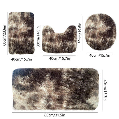 Set 4 Covorașe de Baie Antiderapante, material pufos, Maro