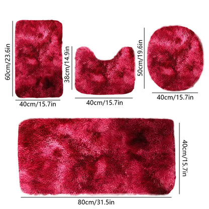 Set 4 Covorașe de Baie Antiderapante, material pufos, Roșu